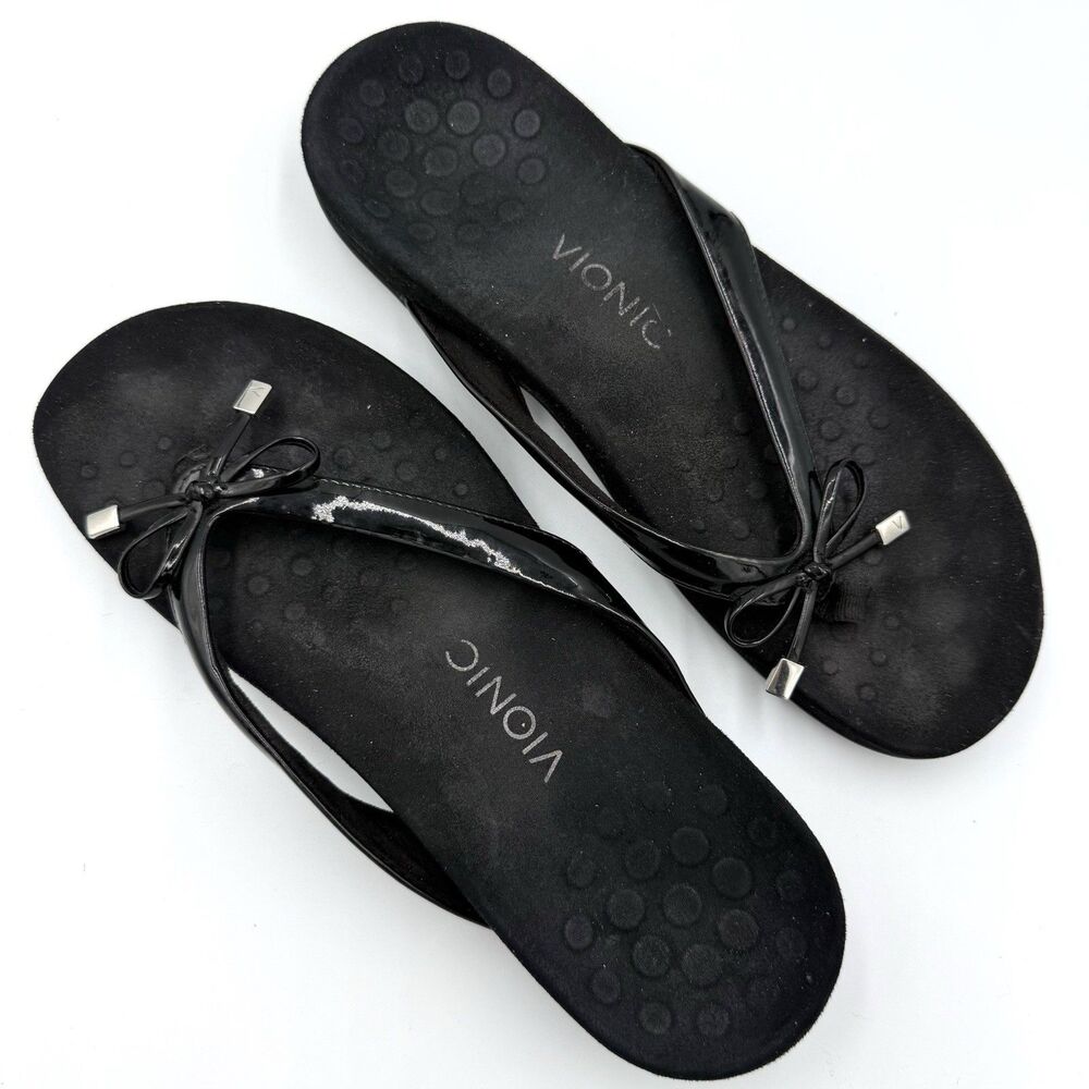 Vionic Bella II Sandals Womens 9.5 Black Leather Adjustable Comfort Slides